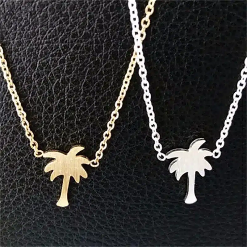 Boho Choker Gold Palm Tree Necklace Pendant Collier Femme Stainless Steel Chain Necklace For Women Island Life Bff Jewelry 29