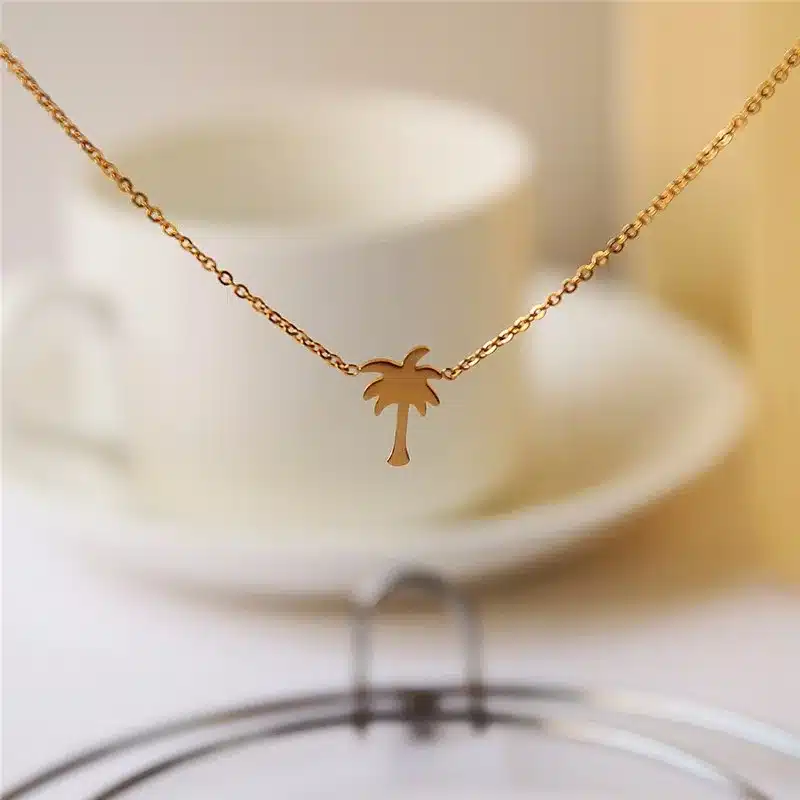 Boho Choker Gold Palm Tree Necklace Pendant Collier Femme Stainless Steel Chain Necklace For Women Island Life Bff Jewelry 30