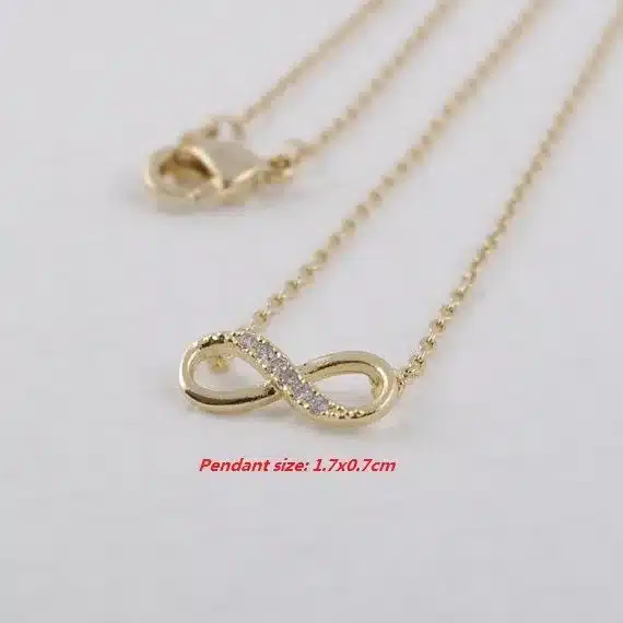 Shuangshuo Tiny Infinity Crystal Pendant Necklaces for Women Choker Lucky Number Eight Geometric Silver Long Chain Necklace 40