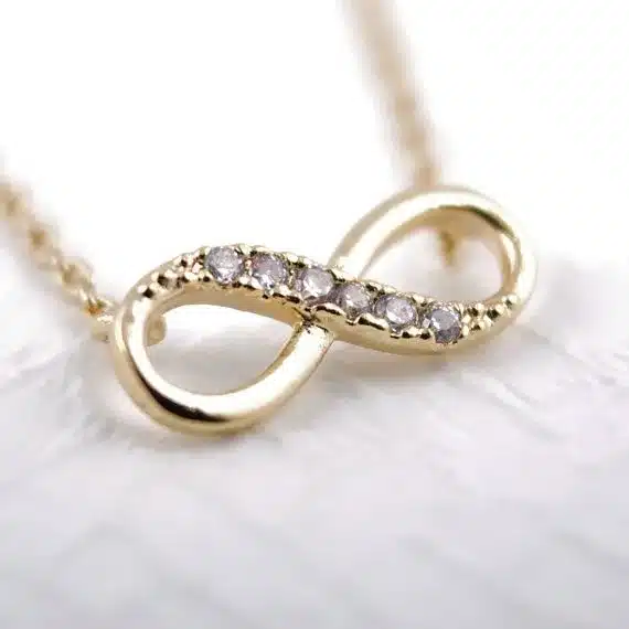 Shuangshuo Tiny Infinity Crystal Pendant Necklaces for Women Choker Lucky Number Eight Geometric Silver Long Chain Necklace 42