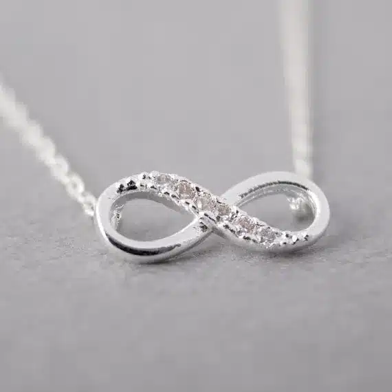 Shuangshuo Tiny Infinity Crystal Pendant Necklaces for Women Choker Lucky Number Eight Geometric Silver Long Chain Necklace 43