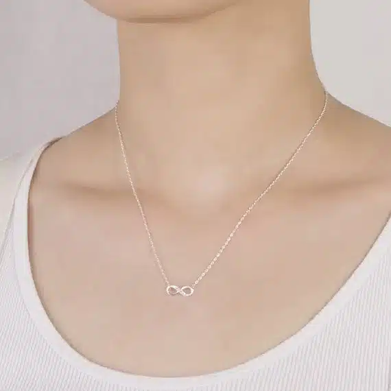 Shuangshuo Tiny Infinity Crystal Pendant Necklaces for Women Choker Lucky Number Eight Geometric Silver Long Chain Necklace 44