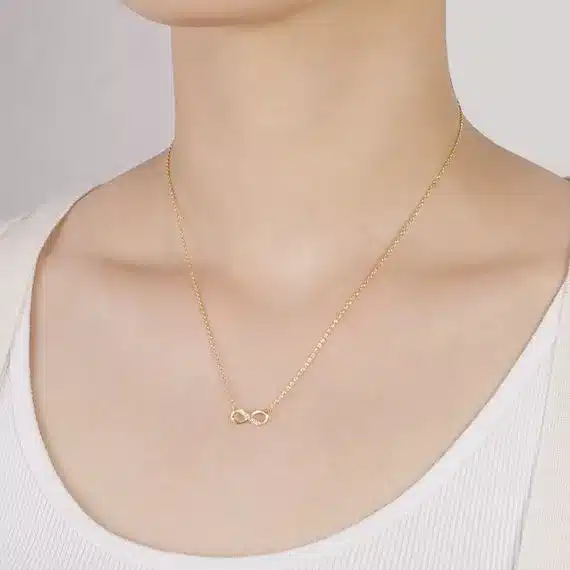 Shuangshuo Tiny Infinity Crystal Pendant Necklaces for Women Choker Lucky Number Eight Geometric Silver Long Chain Necklace 45