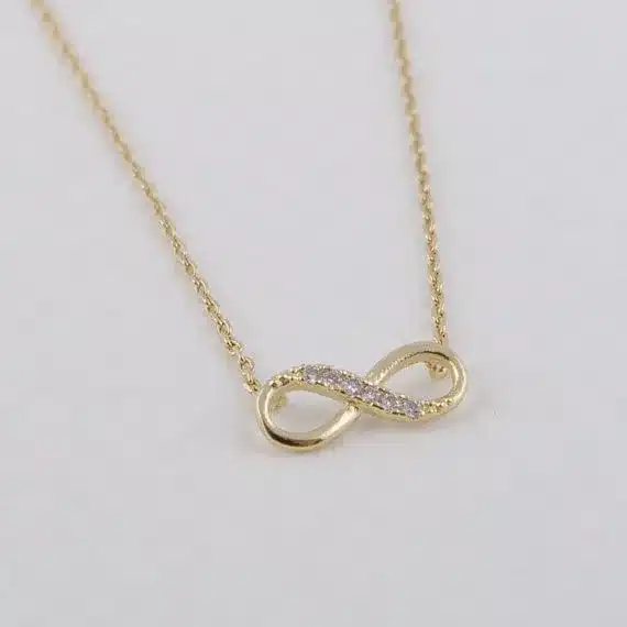 Shuangshuo Tiny Infinity Crystal Pendant Necklaces for Women Choker Lucky Number Eight Geometric Silver Long Chain Necklace 46