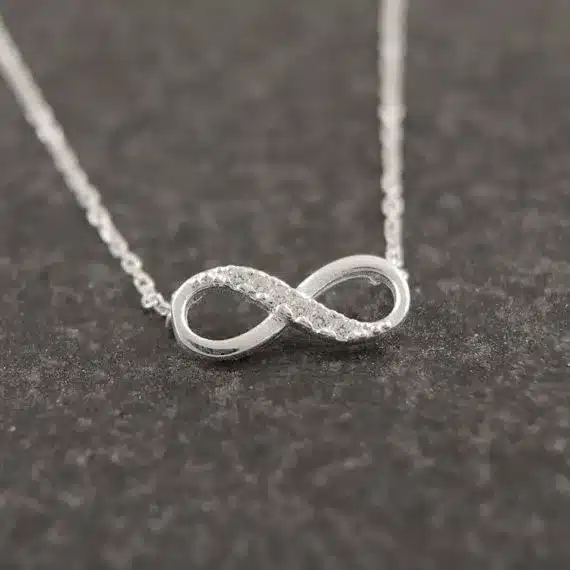 Shuangshuo Tiny Infinity Crystal Pendant Necklaces for Women Choker Lucky Number Eight Geometric Silver Long Chain Necklace 47