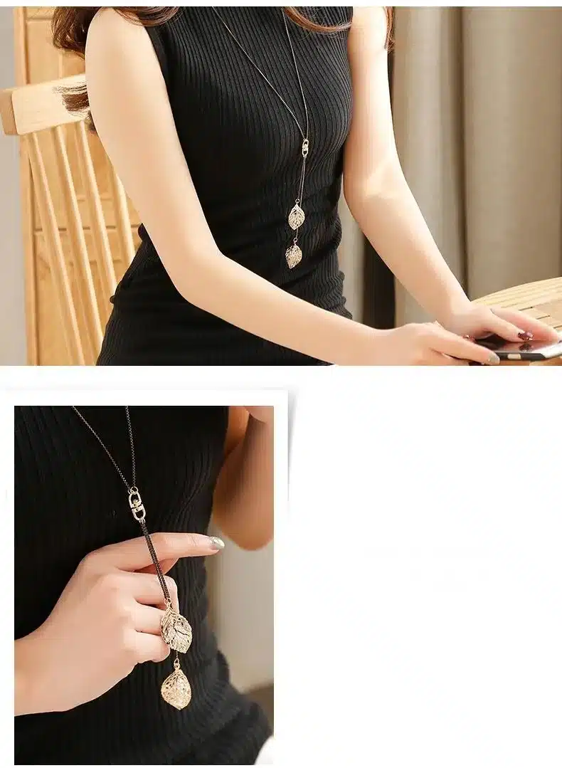 Classic Leaf Tassel Long Necklace Women Bijoux New Fashion Jewelry Black Chain Necklaces & Pendants 15