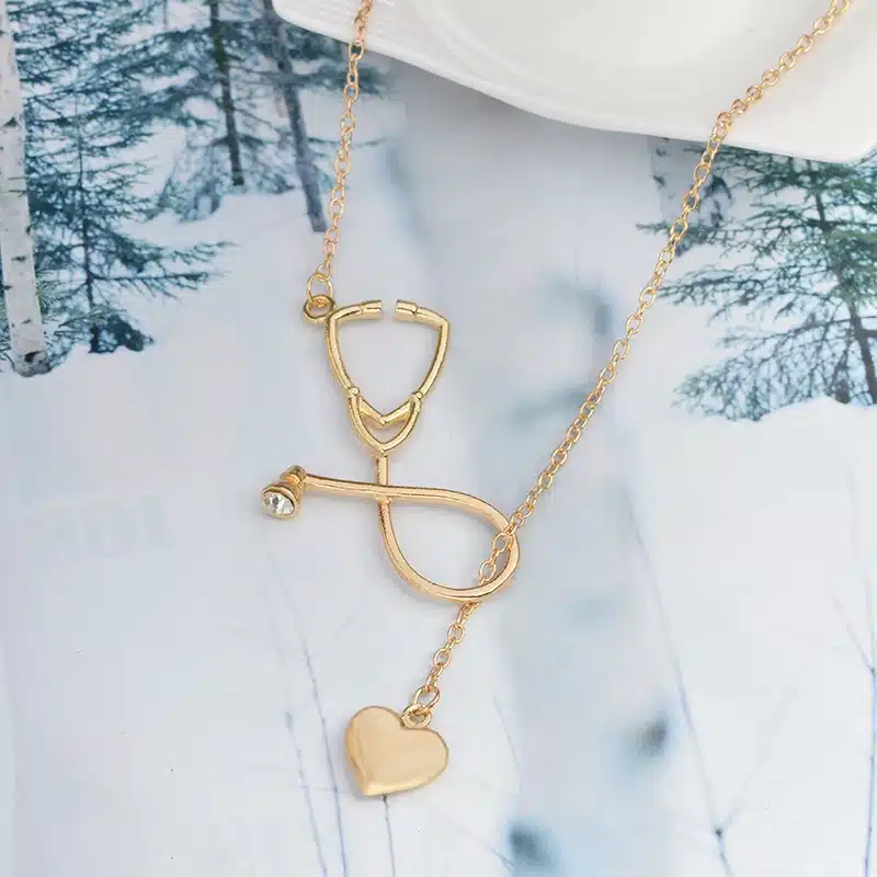 QIHE JEWELRY Gold Silver 2 Color Nurse Heart Stethoscope Necklace Nursing Jewelry Medicine Graduation Gift 16