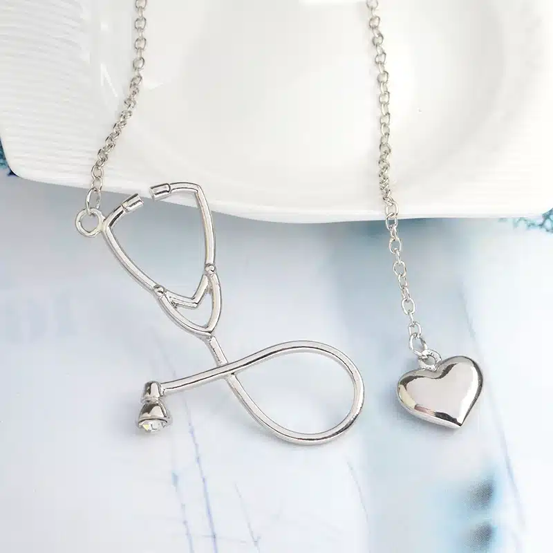QIHE JEWELRY Gold Silver 2 Color Nurse Heart Stethoscope Necklace Nursing Jewelry Medicine Graduation Gift 17