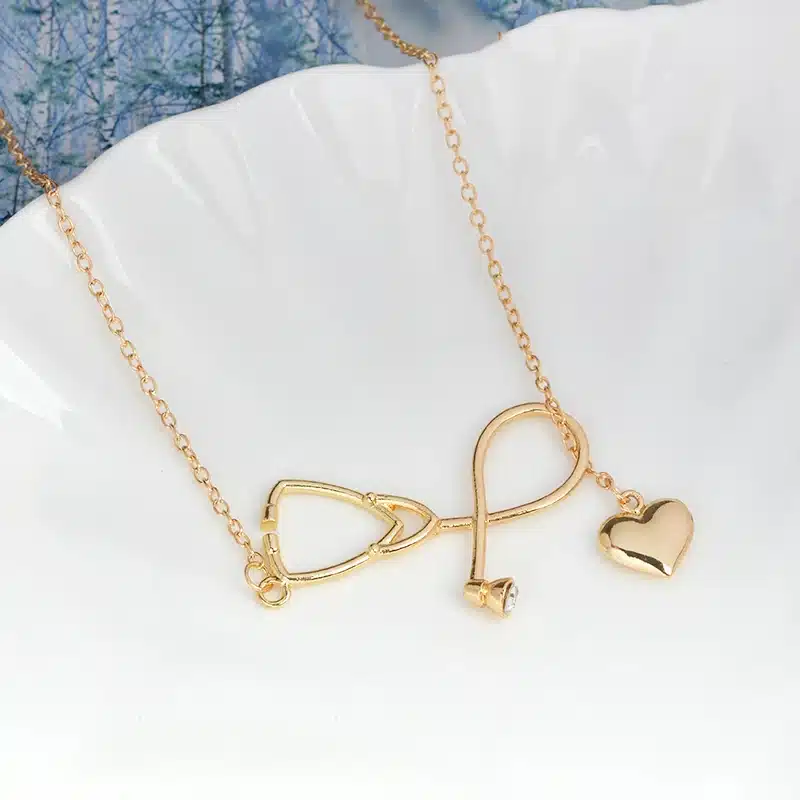 QIHE JEWELRY Gold Silver 2 Color Nurse Heart Stethoscope Necklace Nursing Jewelry Medicine Graduation Gift 18