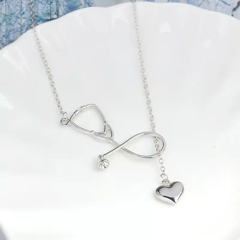 QIHE JEWELRY Gold Silver 2 Color Nurse Heart Stethoscope Necklace Nursing Jewelry Medicine Graduation Gift 19