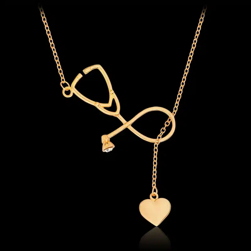 QIHE JEWELRY Gold Silver 2 Color Nurse Heart Stethoscope Necklace Nursing Jewelry Medicine Graduation Gift 23