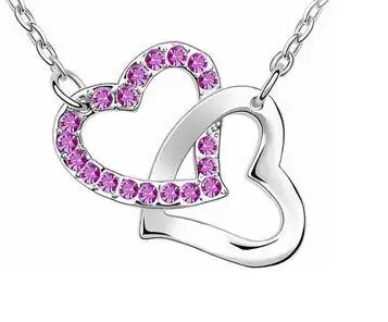 Free Shipping top quality drilling AAAA+ rhinestone 8 colors Necklace Double Heart pendant necklace fashion jewelry top quality 11