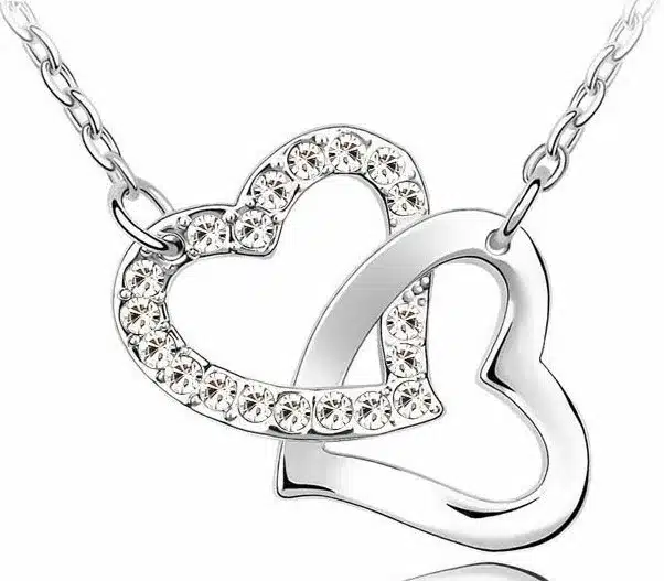 Free Shipping top quality drilling AAAA+ rhinestone 8 colors Necklace Double Heart pendant necklace fashion jewelry top quality 14