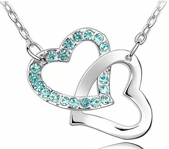 Free Shipping top quality drilling AAAA+ rhinestone 8 colors Necklace Double Heart pendant necklace fashion jewelry top quality 17