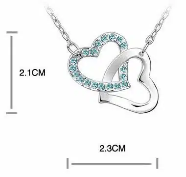 Free Shipping top quality drilling AAAA+ rhinestone 8 colors Necklace Double Heart pendant necklace fashion jewelry top quality 22