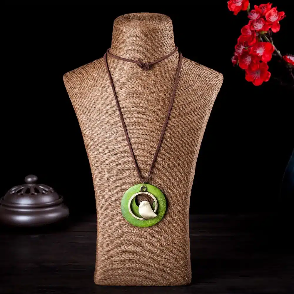 woman jewelry statement necklaces & pendants, Bird Wooden Bead pendant vintage Long necklace women christmas gift collares mujer 25
