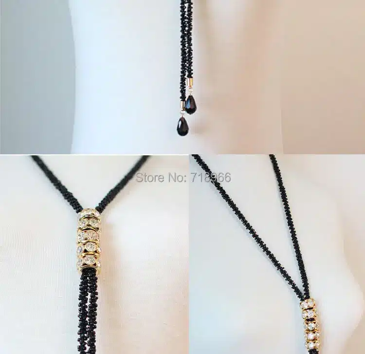Exaggerate long pendant necklaces for women elegant black gold vintage necklace tassel waterdrop design necklaces gift #NL068 72