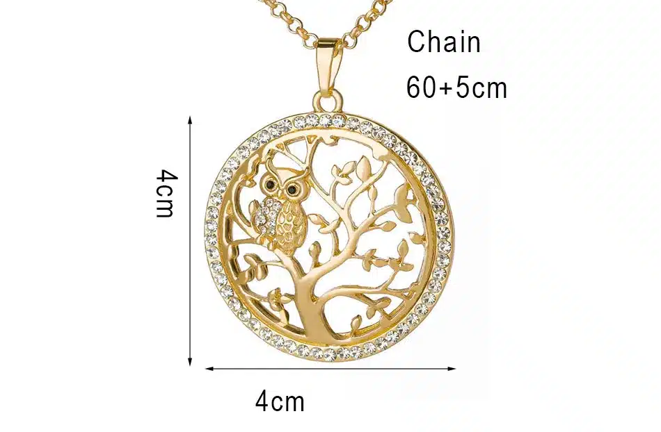 Small Owl Pendant Necklace Tree Of Life Women Rose Gold Silver Color Chain Crystal Long Necklaces & Pendants Jewelry XL07298 18