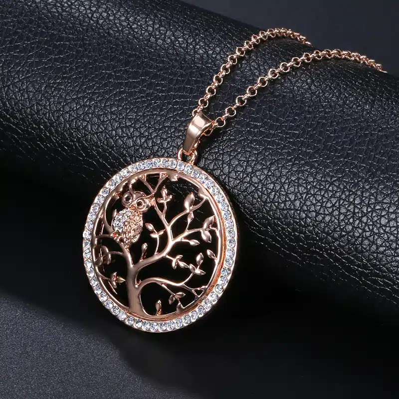 Small Owl Pendant Necklace Tree Of Life Women Rose Gold Silver Color Chain Crystal Long Necklaces & Pendants Jewelry XL07298 26