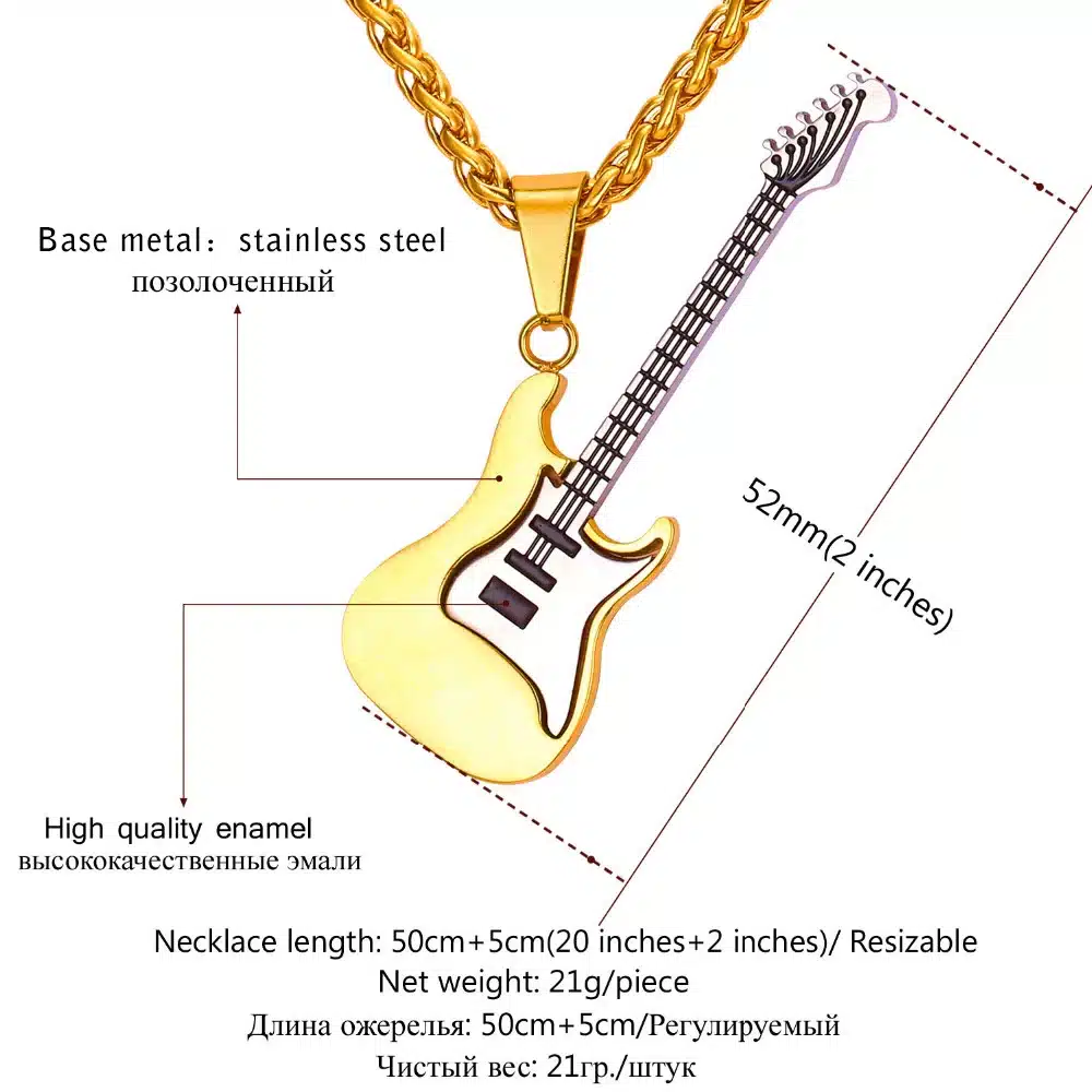 U7 Guitar Necklace For Men/Women Music Lover Gift Black/Gold Color Stainless Steel Pendant & Chain Hip Hop Rock Jewelry P810 13