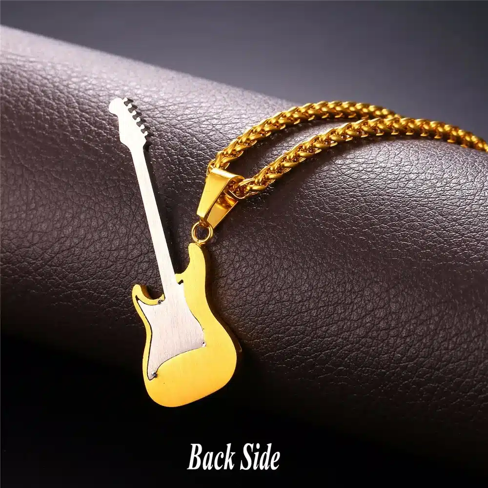 U7 Guitar Necklace For Men/Women Music Lover Gift Black/Gold Color Stainless Steel Pendant & Chain Hip Hop Rock Jewelry P810 15