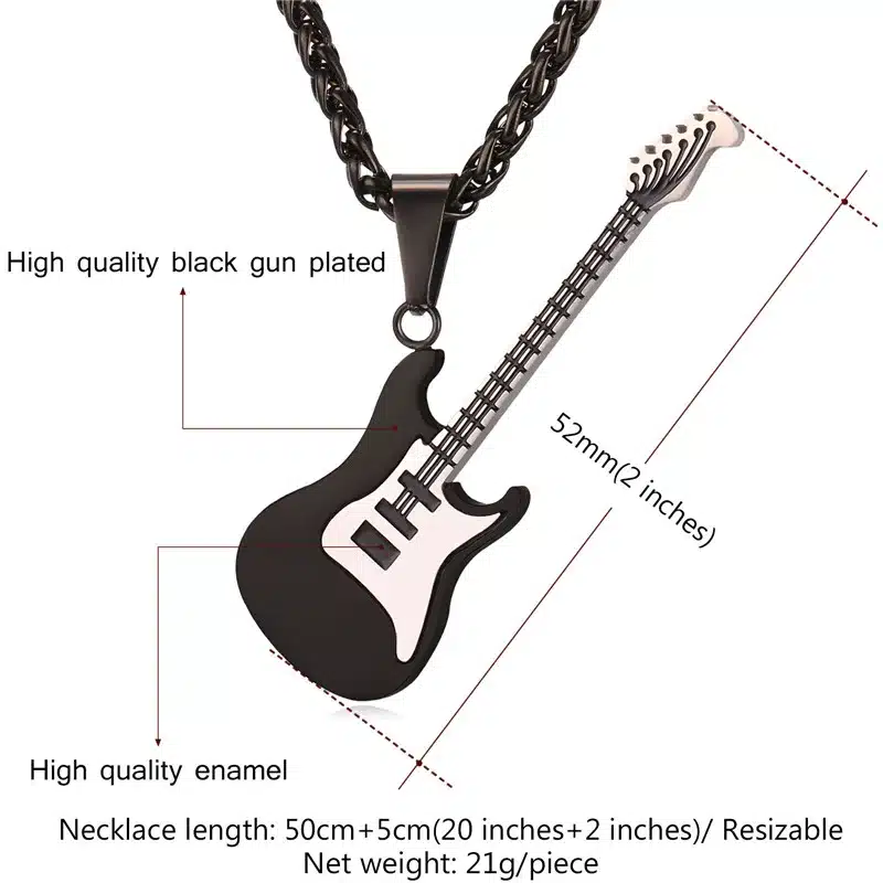 U7 Guitar Necklace For Men/Women Music Lover Gift Black/Gold Color Stainless Steel Pendant & Chain Hip Hop Rock Jewelry P810 18