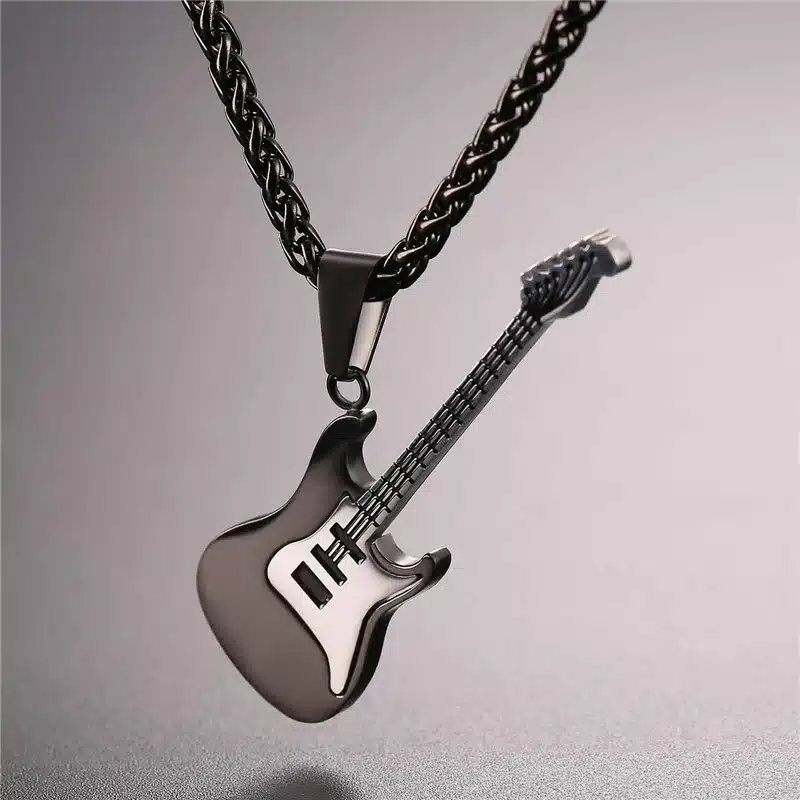 U7 Guitar Necklace For Men/Women Music Lover Gift Black/Gold Color Stainless Steel Pendant & Chain Hip Hop Rock Jewelry P810 19