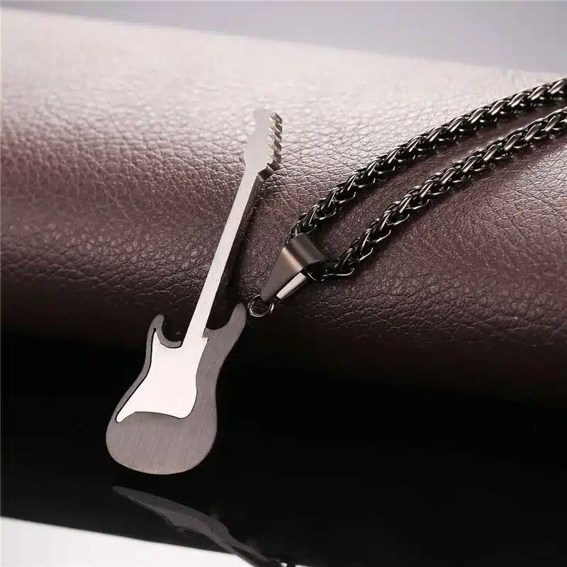 U7 Guitar Necklace For Men/Women Music Lover Gift Black/Gold Color Stainless Steel Pendant & Chain Hip Hop Rock Jewelry P810 21