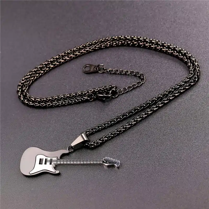 U7 Guitar Necklace For Men/Women Music Lover Gift Black/Gold Color Stainless Steel Pendant & Chain Hip Hop Rock Jewelry P810 22