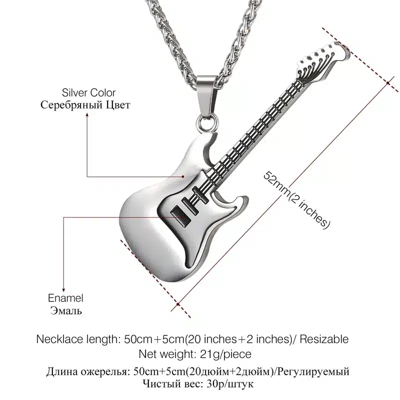 U7 Guitar Necklace For Men/Women Music Lover Gift Black/Gold Color Stainless Steel Pendant & Chain Hip Hop Rock Jewelry P810 23