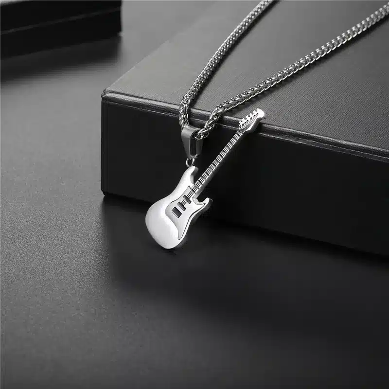 U7 Guitar Necklace For Men/Women Music Lover Gift Black/Gold Color Stainless Steel Pendant & Chain Hip Hop Rock Jewelry P810 25
