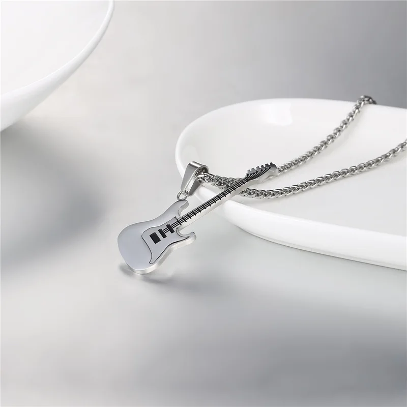 U7 Guitar Necklace For Men/Women Music Lover Gift Black/Gold Color Stainless Steel Pendant & Chain Hip Hop Rock Jewelry P810 27
