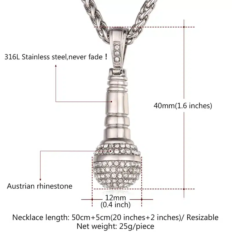 U7 Ice Out Chain Necklace Microphone Pendant Men/Women Stainless Steel Gold Color Rhinestone Best Friend Jewelry Hip Hop P1018 13
