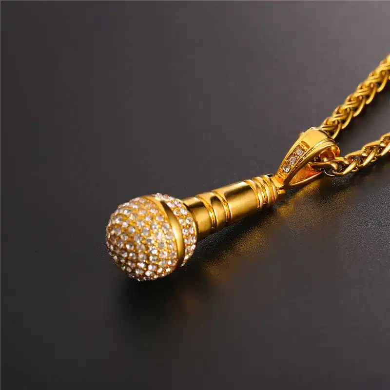 U7 Ice Out Chain Necklace Microphone Pendant Men/Women Stainless Steel Gold Color Rhinestone Best Friend Jewelry Hip Hop P1018 19