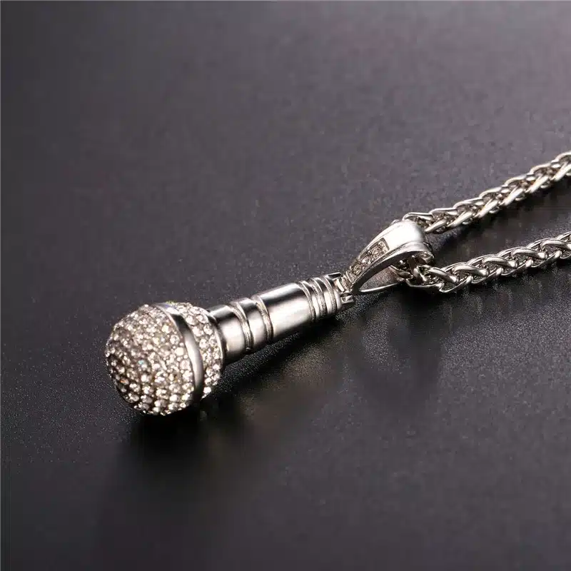 U7 Ice Out Chain Necklace Microphone Pendant Men/Women Stainless Steel Gold Color Rhinestone Best Friend Jewelry Hip Hop P1018 20