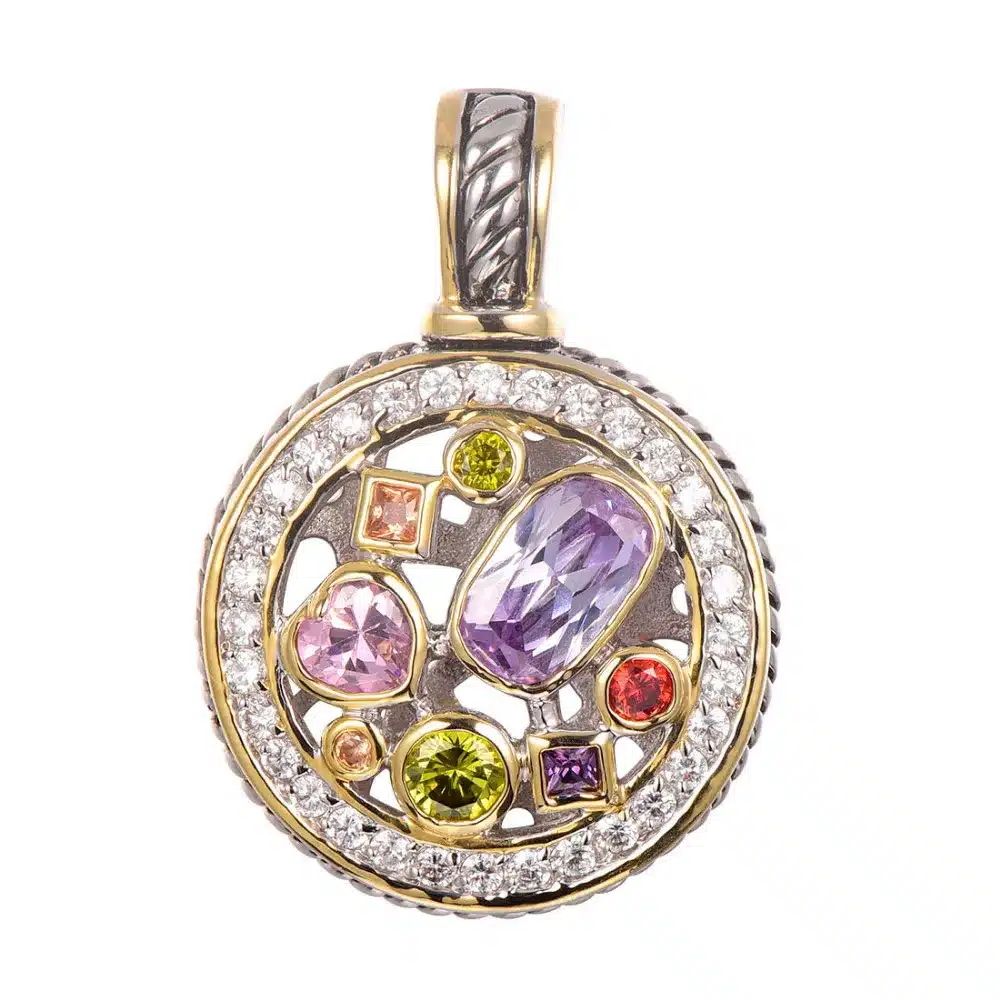 Purple Crystal Zircon Morganite Peridot Pink Crystal ZirconRed Crystal Zircon Pendant 925 Sterling Silver Jewelry Pendant TE647 1