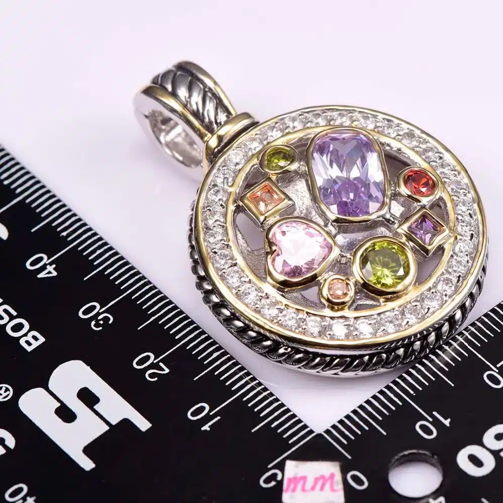 Purple Crystal Zircon Morganite Peridot Pink Crystal ZirconRed Crystal Zircon Pendant 925 Sterling Silver Jewelry Pendant TE647 2