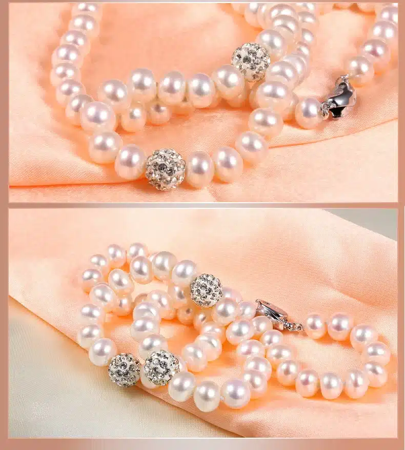 ZHBORUINI 2017 Pearl Necklace 925 Sterling Silver Jewelry For Women 8-9mm Crystal Ball Natural Freshwater Pearls Pearl Jewelry 20
