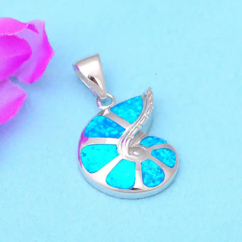 Delicate style Amazing Blue Fire Opal Silver Stamped Necklace Pendants Hotselling online Fashion jewelry OP422 3