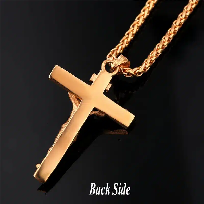 INRI Jesus Piece Crucifix Pendant&Necklace Stainless Steel Yellow Gold Color Chain For Men Gift Vintage Christian Jewelry GP1166 13