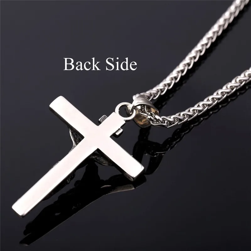 INRI Jesus Piece Crucifix Pendant&Necklace Stainless Steel Yellow Gold Color Chain For Men Gift Vintage Christian Jewelry GP1166 17