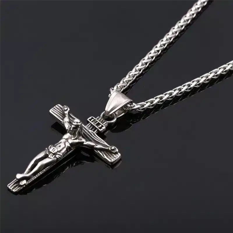 INRI Jesus Piece Crucifix Pendant&Necklace Stainless Steel Yellow Gold Color Chain For Men Gift Vintage Christian Jewelry GP1166 20