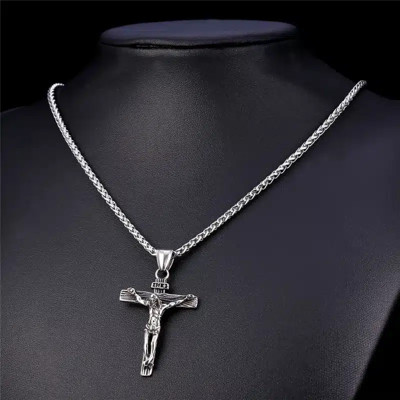 INRI Jesus Piece Crucifix Pendant&Necklace Stainless Steel Yellow Gold Color Chain For Men Gift Vintage Christian Jewelry GP1166 22