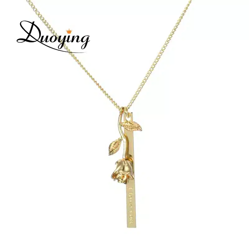Duoying Brand Personalized Bar Necklace Rose Flower Custom Name Necklace Supplier for Ebay Amazon Engrave different Language 9