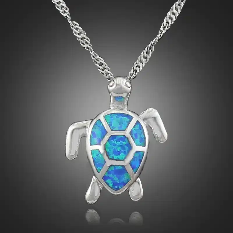 HAIMIS Free The Chain Free Gift Box Cute BlueFire Opal SeaTurtle Design Pendant Necklace For Women OP408 10