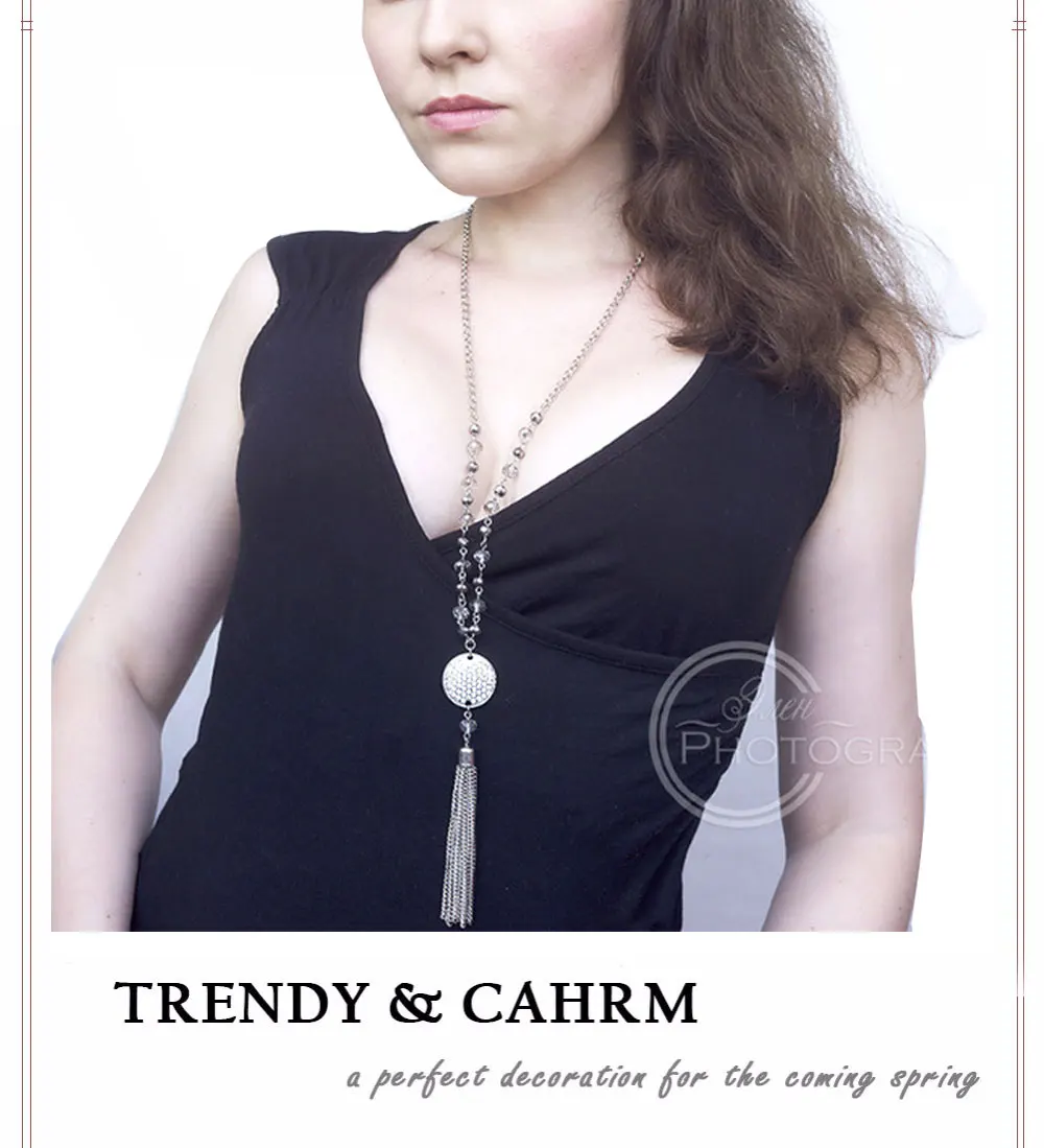 TrinketSea Trendy Lumps Drop Y Pendant Necklace Crystal Bead Strand Chain For Women Rhinestone Free Shipping Fashion Jewelry 12