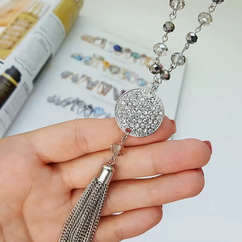 TrinketSea Trendy Lumps Drop Y Pendant Necklace Crystal Bead Strand Chain For Women Rhinestone Free Shipping Fashion Jewelry 14