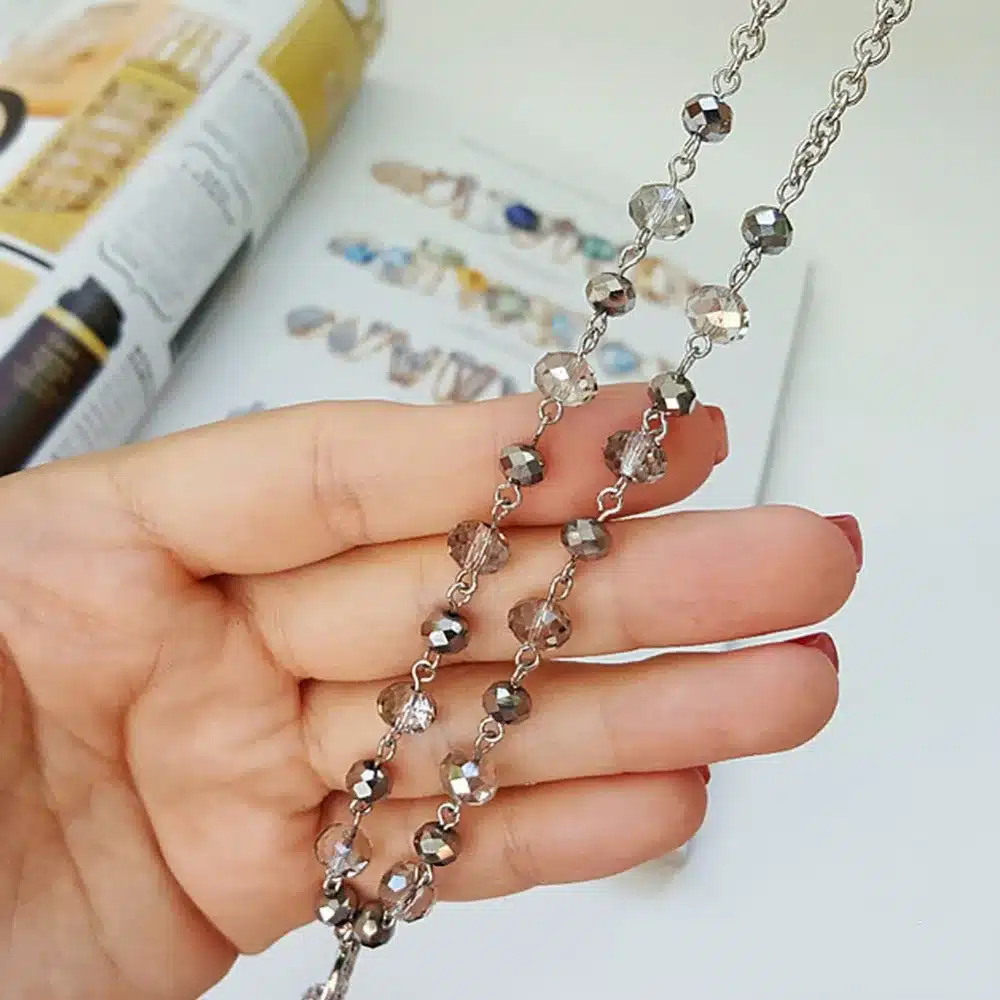 TrinketSea Trendy Lumps Drop Y Pendant Necklace Crystal Bead Strand Chain For Women Rhinestone Free Shipping Fashion Jewelry 15