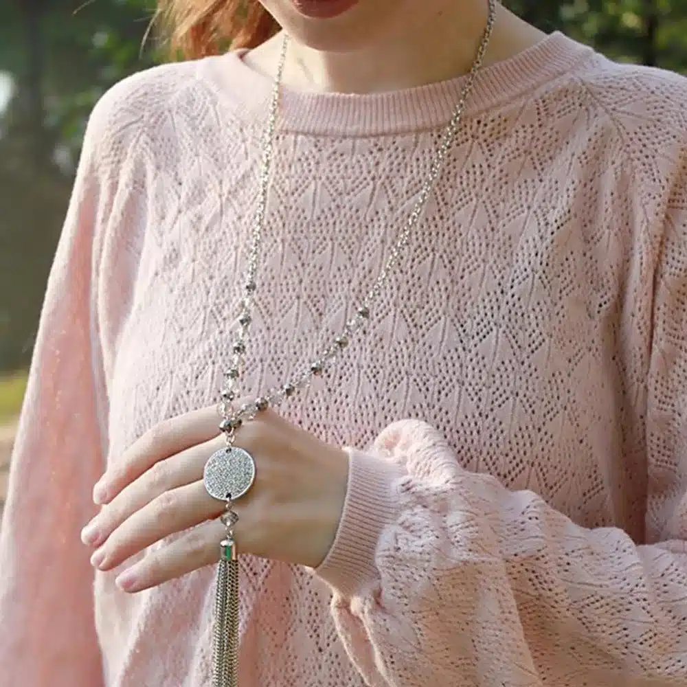 TrinketSea Trendy Lumps Drop Y Pendant Necklace Crystal Bead Strand Chain For Women Rhinestone Free Shipping Fashion Jewelry 22