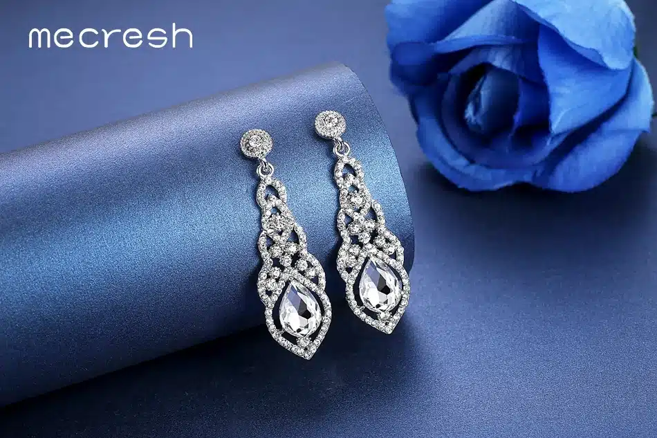 Mecresh Crystal Wedding Long Earrings for Women Silver Champagne Blue Color Fashion Bridal Earrings 2017 Wedding Jewelry EH444 22